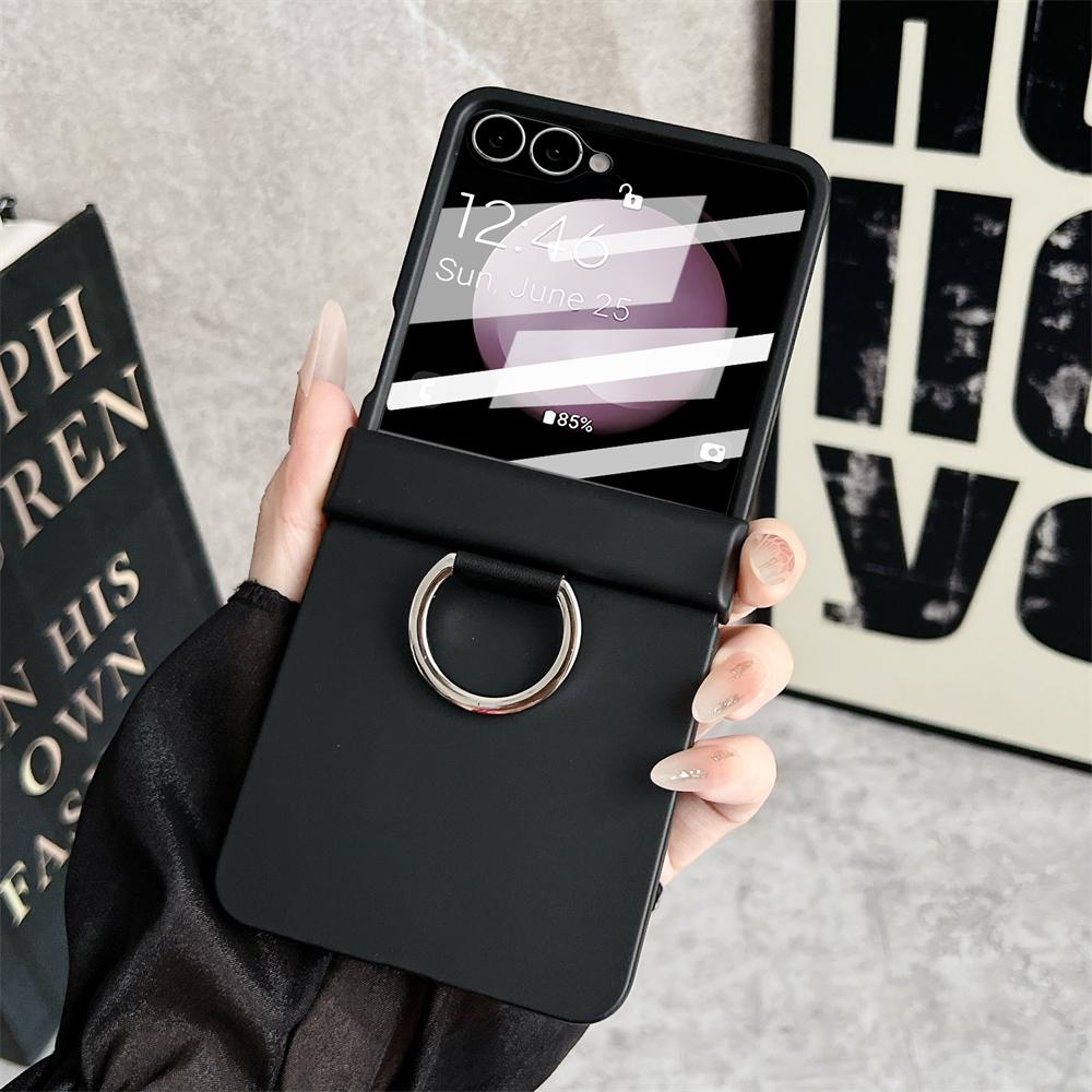 

Matte Silicone Original Ring Holder Phone Case For Samsung Galaxy Z Flip 7 6 5 Screen Glass Film 2 in1 Shockproof Cover Galaxy Z Flip5