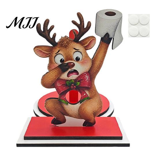 Festive Wood Paper Towel Stand Christmas Holder, Funny Snowman Elf Santa Claus Tissue Holiday Kitchen Countertop Decor Dispenser, Decorative