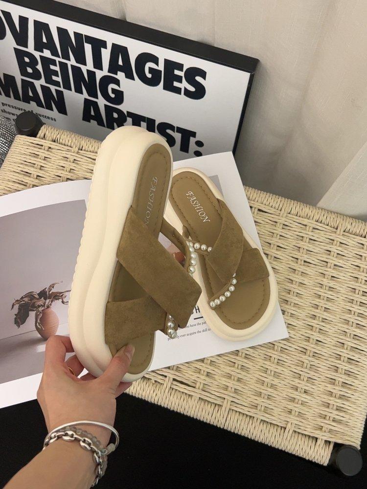 

Beautiful with skirt cool slippers women s summer wear 2025 new thick-soled pearl half slippers beach sandals women s tide 40 хаки