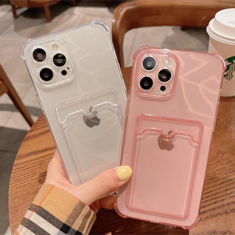 Shockproof Clear Card Bag Phone Case For Iphone 14 13 11 12 Pro Max 13pro Xr Xs Max X 7 8 Plus 11 Transparent Soft Bumper Cover