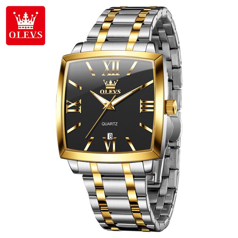 OLEVS Mens Watch Simple Original Brand Quartz Watch Waterproof Luminous Square Watch Automatic Date Watch For Man Gifts