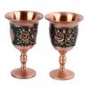 Vintage Metal Wine Glass Embossed Decorative Retro Metal Goblets for Home Bar 2pcs Rose Gold (Green
