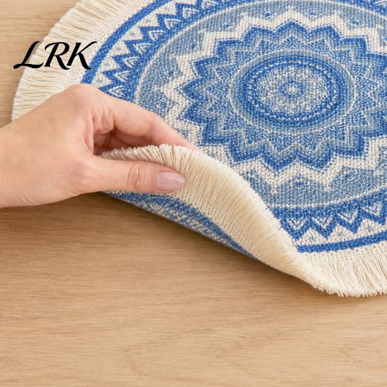 Pastoral Home Decor Mats Vintage Round Coasters, Cotton Linen Placemats, Soft Jute Rustic Style Coasters Tassels Drink Mats, Handwoven Table
