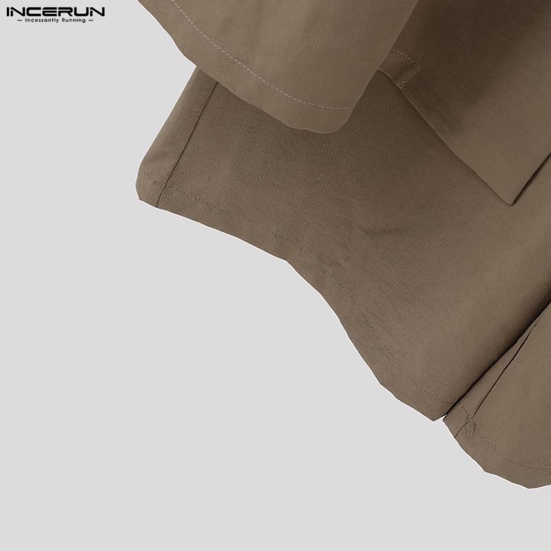 INCERUN Oversized Men Long Sleeve Shirts Long Jumpsuit Casual Two Pieces Sets Outfits