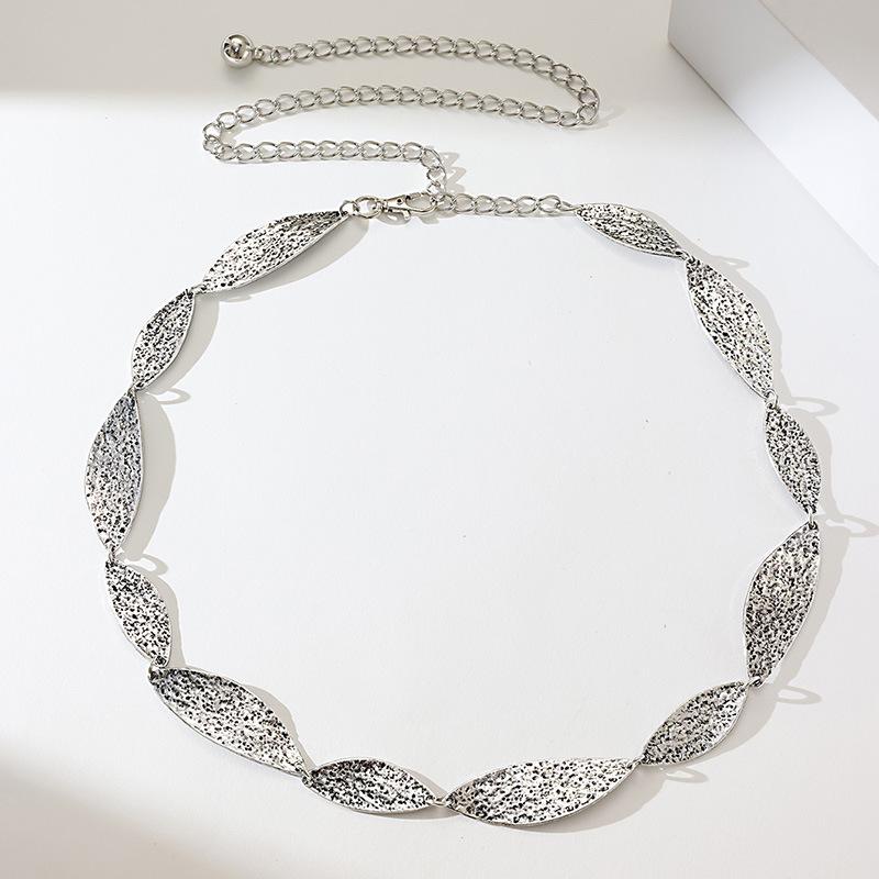 New European and American Women's Leaves Texture and Texture Fashionable Metallic Silver Women's Waist Chain Spring and Summer Versatile