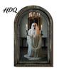Solid Wood Halloween Frame Arched Wooden Wall Decor, Ghost Cat Hanging Ornament, Distressed Gothic Decorations Tabletop Decor Plaque, Spooky