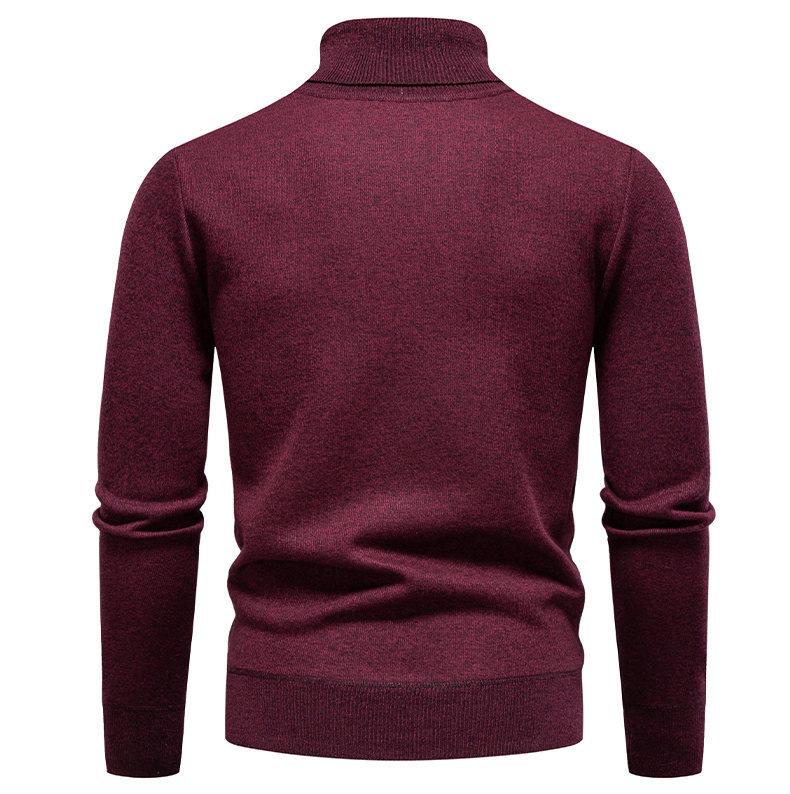 Men's Autumn-Winter Plus Velvet High Neck Sweater - Warm, Thick Knitwear for Middle-Aged Dads