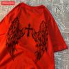 Casual Cotton Womens TShirts Cross Body And Flying Wings Funny Prints Short Sleeve ONeck Soft Oversize Fashion Female Clothes