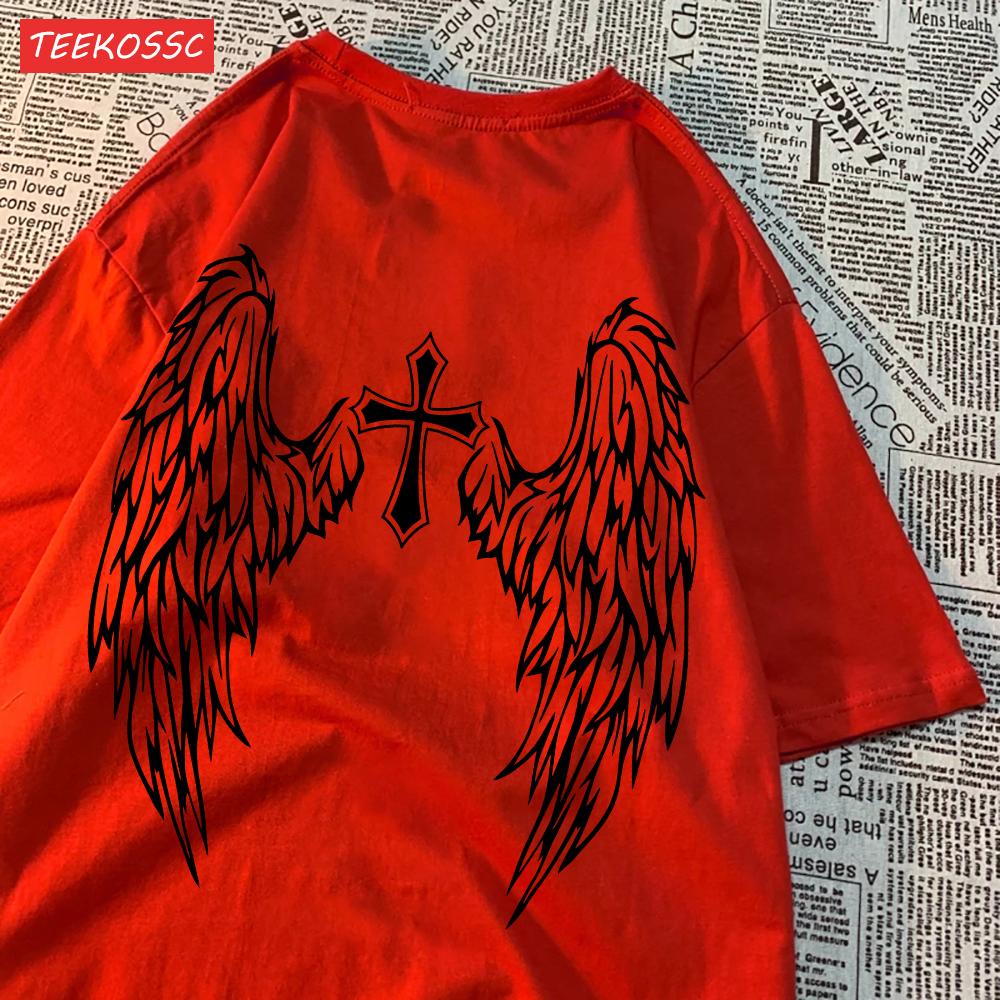Casual Cotton Womens TShirts Cross Body And Flying Wings Funny Prints Short Sleeve ONeck Soft Oversize Fashion Female Clothes