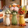 Lifelike Cat Figurine Quirky Vase, Cute Resin Flower Holder for Desk Shelf, Mini Planter Dried Flowers, Creative Home Decor Ornament,