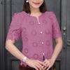 ZANZEA Women Casual Round Neck Short Sleeve Lace Crochet Patchwork Blouse