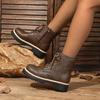 Autumn and Winter New European and American Large-size Martin Boots Women's Round Head Velvet Short Tube Side Zipper Leather Boots