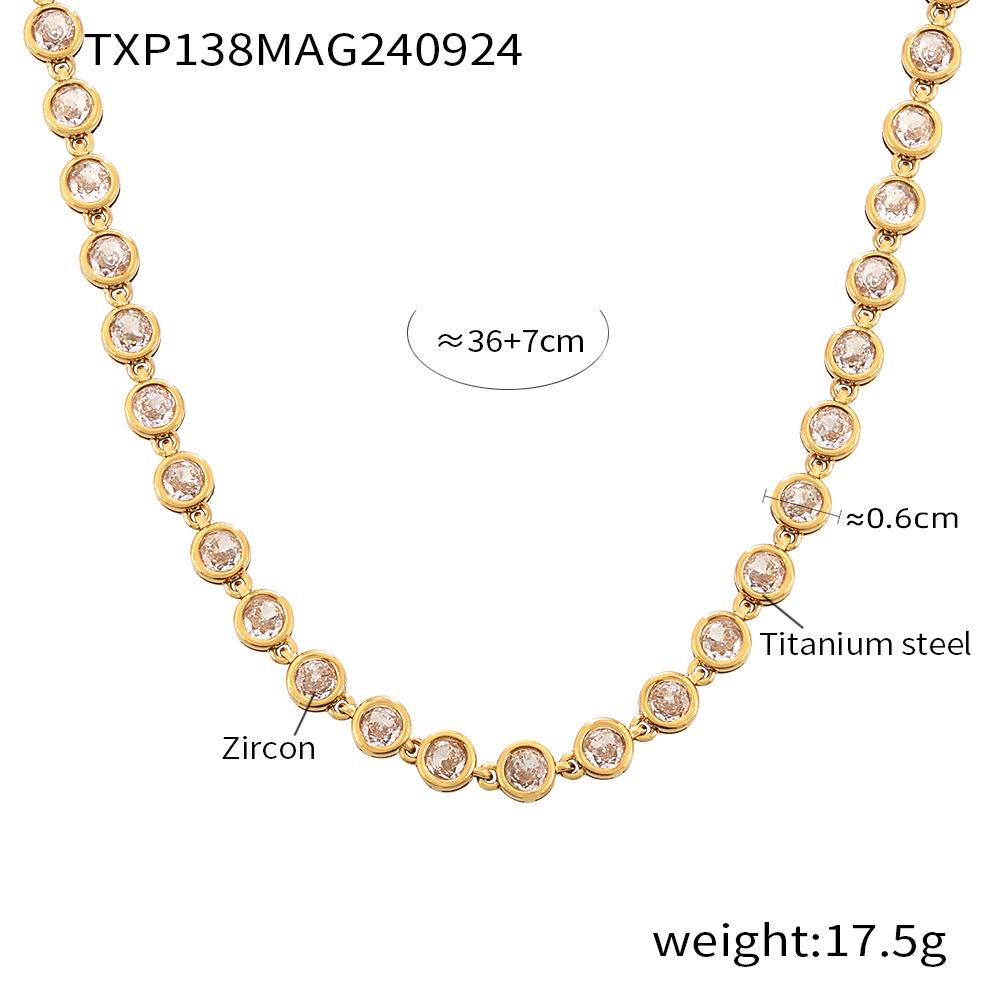 Bohemian Zircon Jewelry Set: Colorful Beads, Round Necklace & Bracelet, Titanium Steel with PVD Plated 18K Gold.