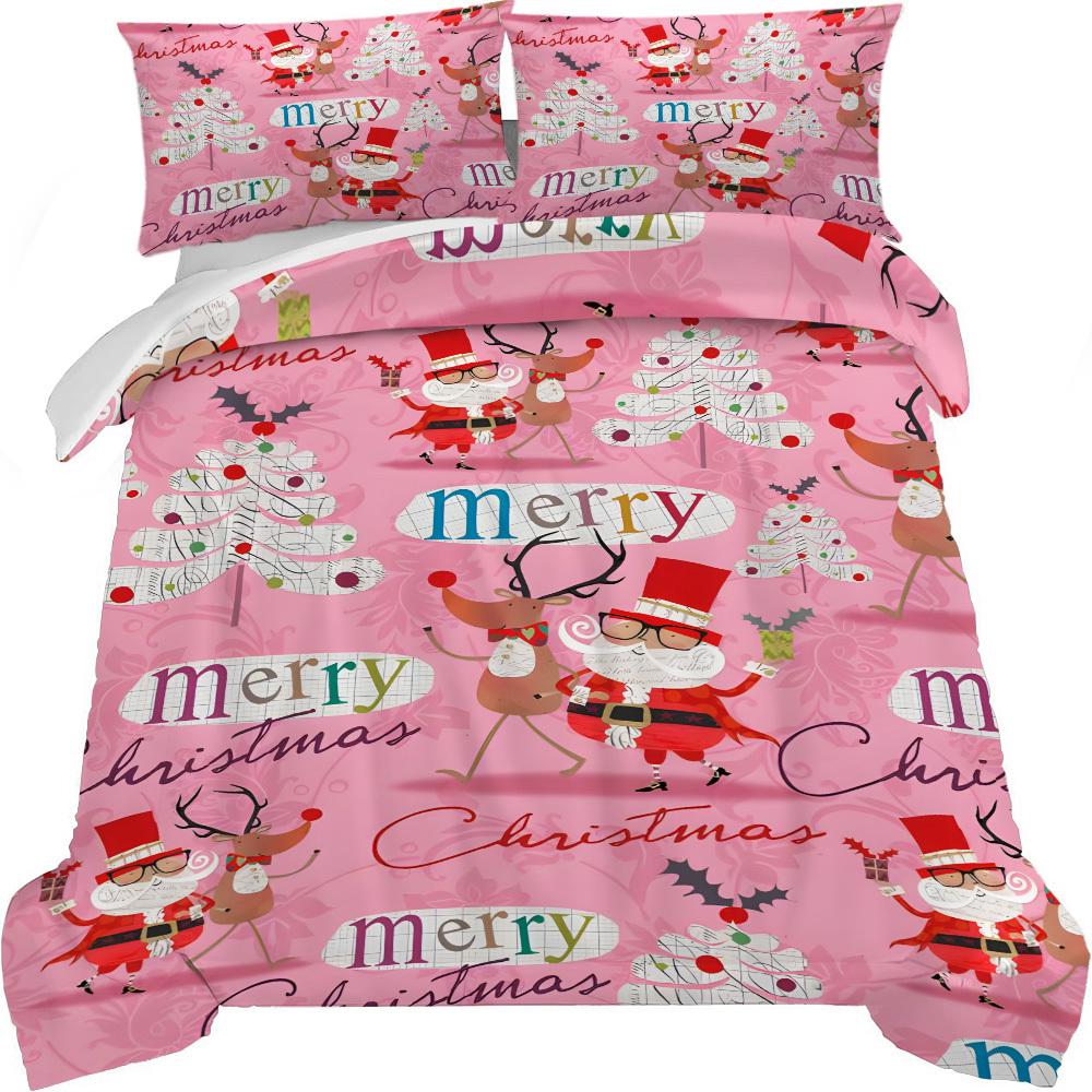 Frohe Weihnachten 3-teiliges Bettwäsche-Set - Weicher Polyester-Bettbezug & Kissenbezüge, Mehrfarbiger Druck, Perfekt für alle Jahreszeiten - Ideal