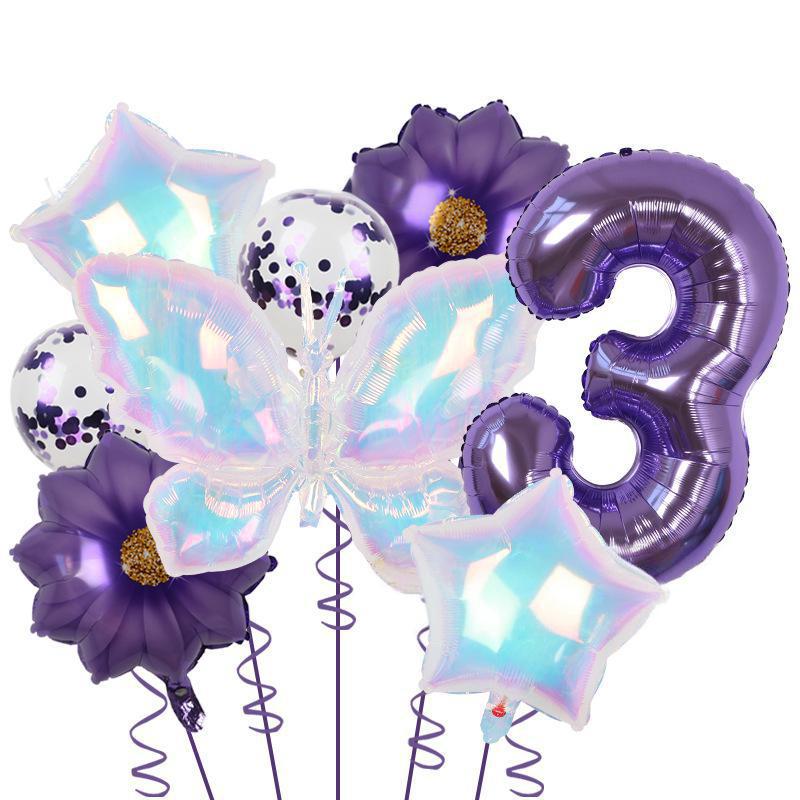 Colorful Large Butterfly Purple Flower 32 Digital Aluminum Film Balloon Set Latex Sequins Birthday Party Decoration