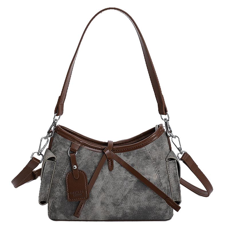 Contrasting Color Hand Bag Women's 2025 New High-end Retro Shoulder Bag To Work Commuter Messenger Bag Bucket Bag