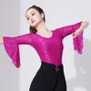Women's Summer Latin Dance Tops Sports Training Flared Sleeve Slim Practice Clothing