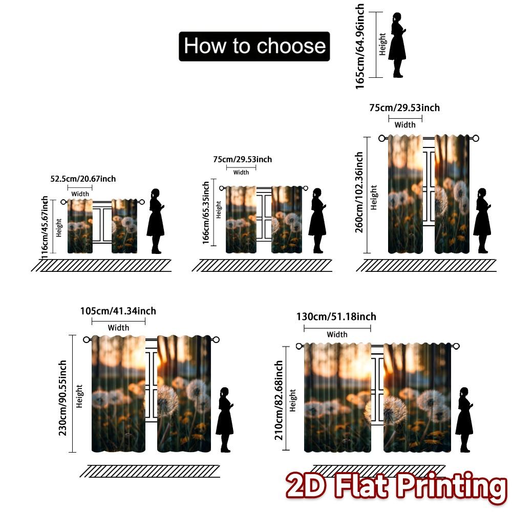 2pcs   2D FLAT PRINTING Curtains (Without Rod) Golden Dandelion Fashionable Popular Curtains Versatile Polyester Fabric Curtains