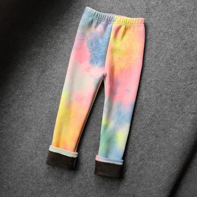 Kids Pants Autumn Winter Baby Girls Tie Dye Fluorescent Color Plus Velvet Thick Warm Legging