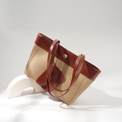 Einfache und farbblockierte große Henkeltasche zum Umhängen, Modische und vielseitige Damentasche
