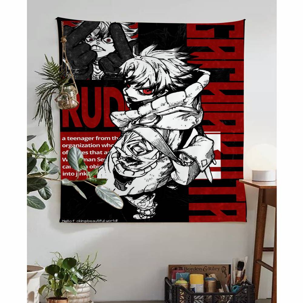 Gachiakuta Anime Character Tapestry Red Japanese Manga Wall Hanging with Action Art Ideal for Otaku Bedroom Edgy Room Decor