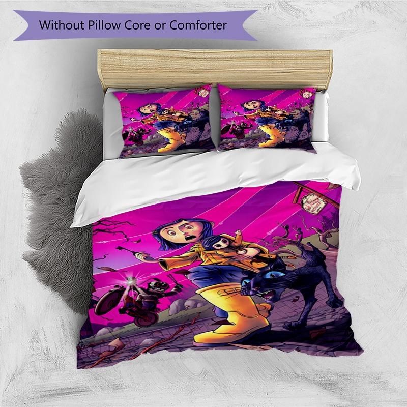 3pcs Coraline (7) Design Cover Set - HD Printed Bedding with 1 Cover and 2 Pillowcases - Perfect for Home and Dorm Decor