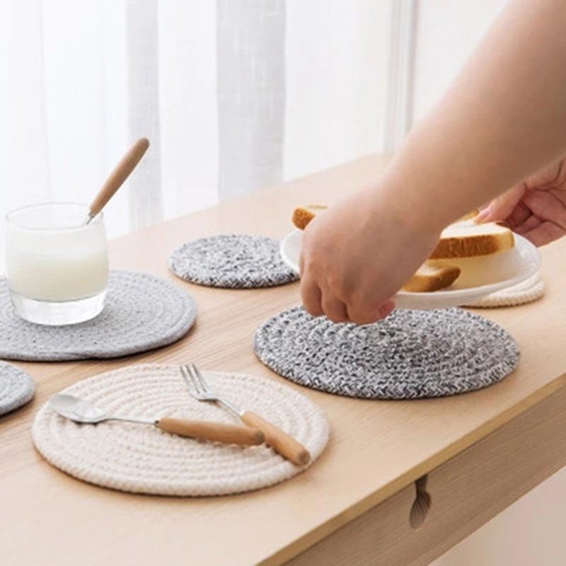 Placemat Pad Coasters Kitchen Table Mats Cotton Linen Knitting Bowl Mats Padding Mat Insulation Pad