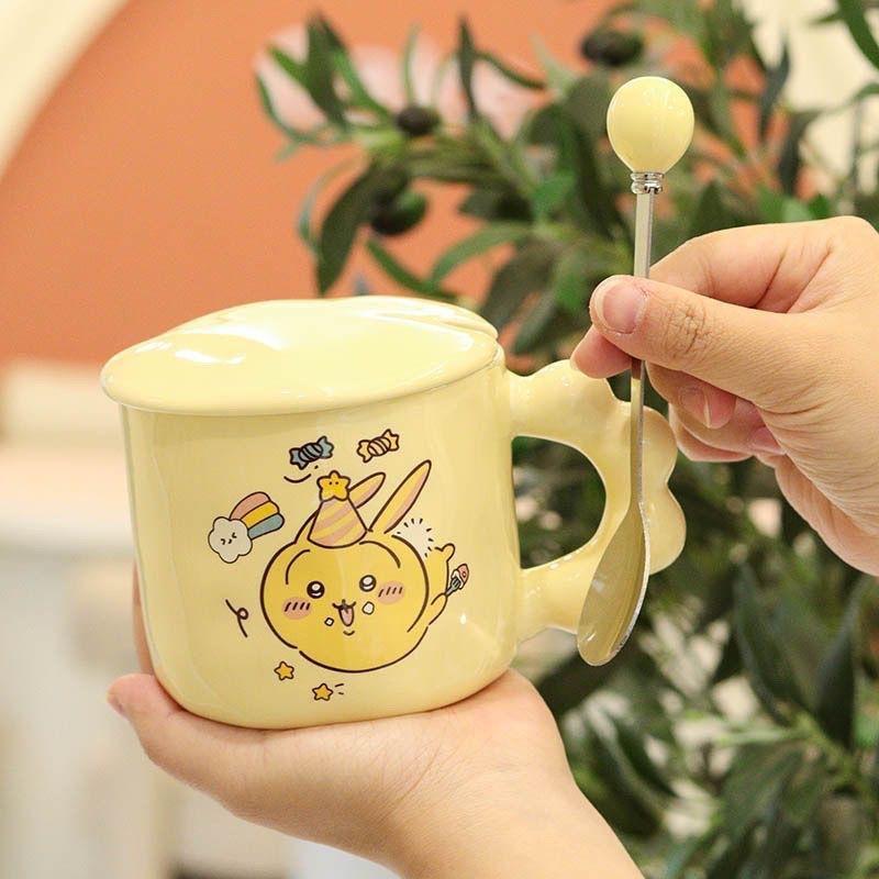 Cute Butter Ceramic Cup Mug with Lid Spoon High Value Birthday Gift Opening Event Souvenir Gift Cup