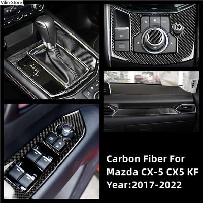 Carbon Fiber For Mazda CX-5 CX5 KF 2017-2022 Knob Gear Shift Box Cover Moulding Trim Decoration Frame Interior Car