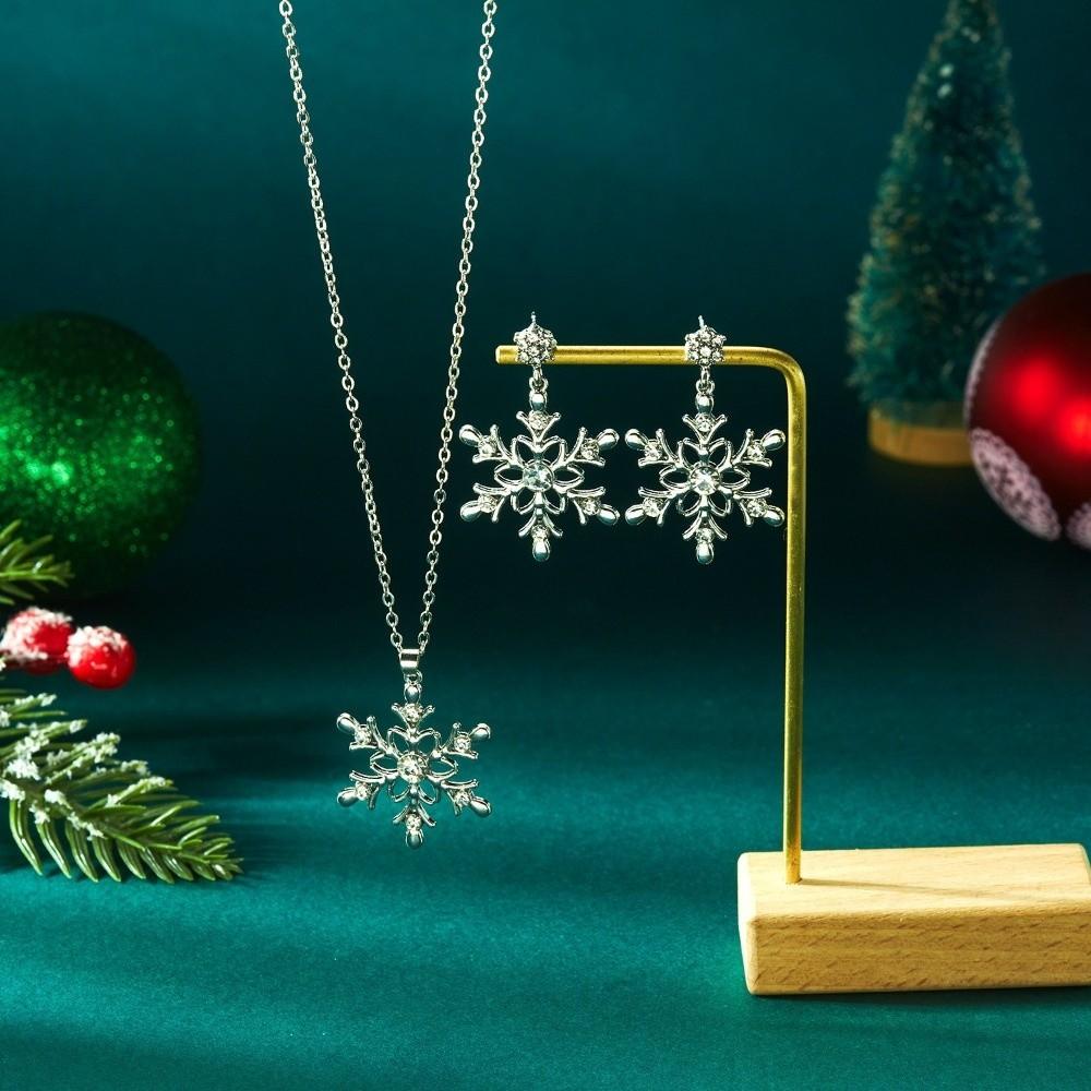 Zink Zinklegierung Weihnachten Hängeohrringe Strass Schneeflocke Halskette Kreatives Weihnachts-Schmuckset Mädchen