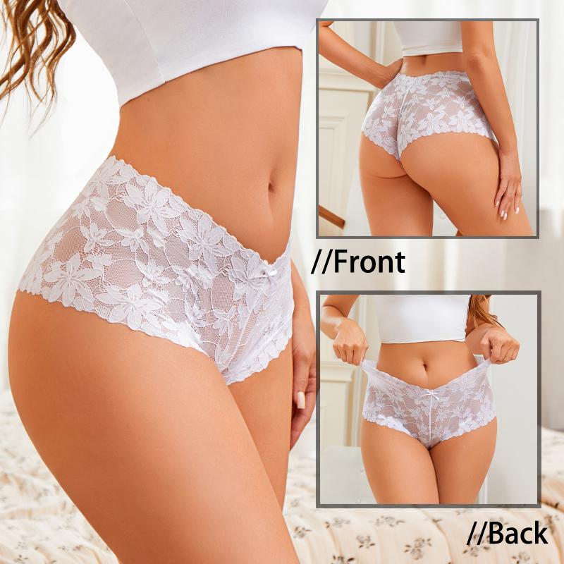 FINETOO 3Pcs Women's Sexy Lace Floral Perspective Boyshorts Solid Color Hollow Out Boxer Panties Female Breathable Transparent Lingerie