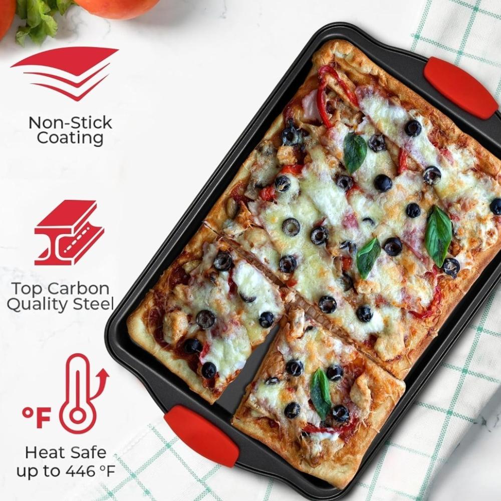 Baking Pan Set Nonstick Black Carbon Steel with Silicone Handles Stackable Baking Trays Set for Cookies Baking Kitchen Bakeware