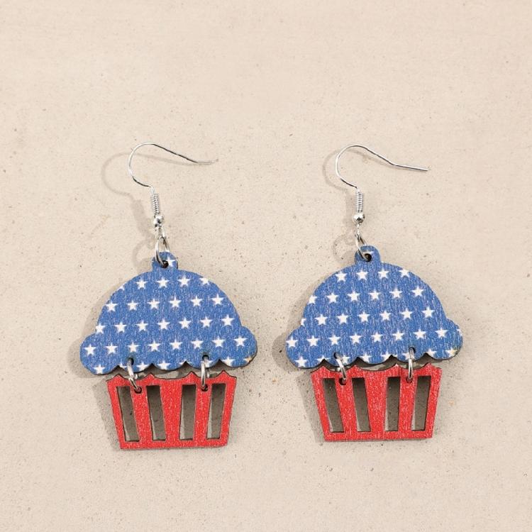 Elegant Star Print Cupcake Shaped Pendant Earrings For Women Embracing American Traditions At Festive Occasions