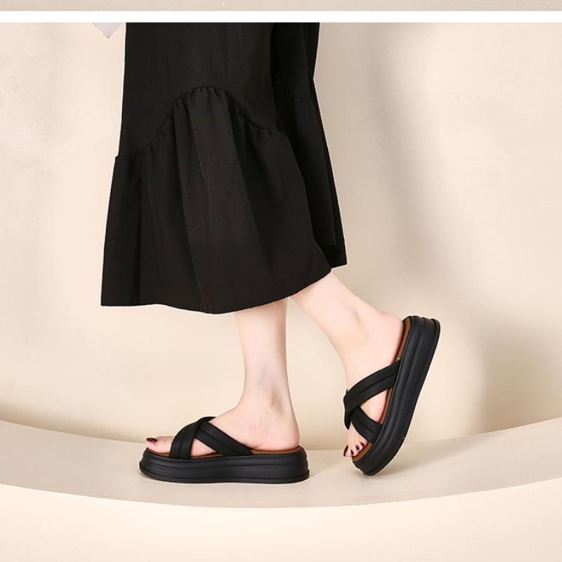 Ladies Fashion Slippers Mid Heel Anti-slip Round Head Shoes for Women Sense of Luxury Open Toes Comfortable Zapatillas De Mujer