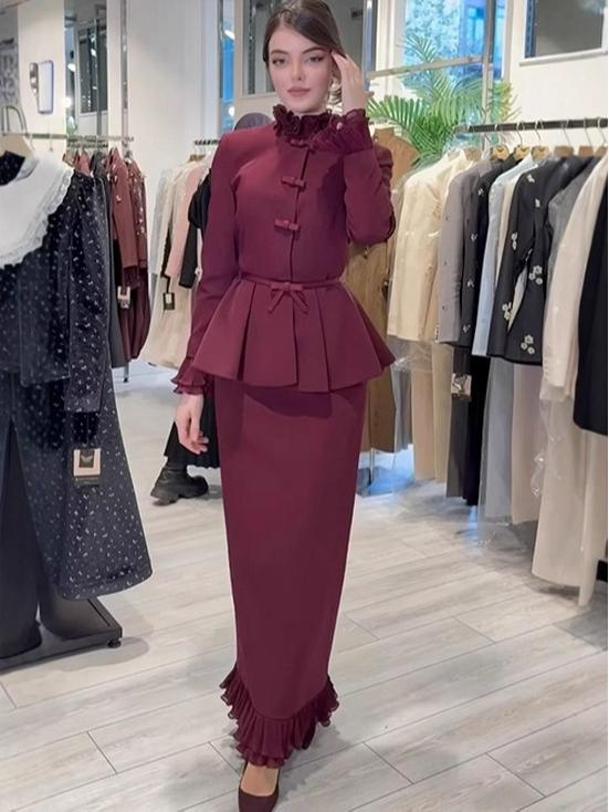 2025 Autumn New Arrival High-End Evening Party Two-Piece Set with Bell Sleeves