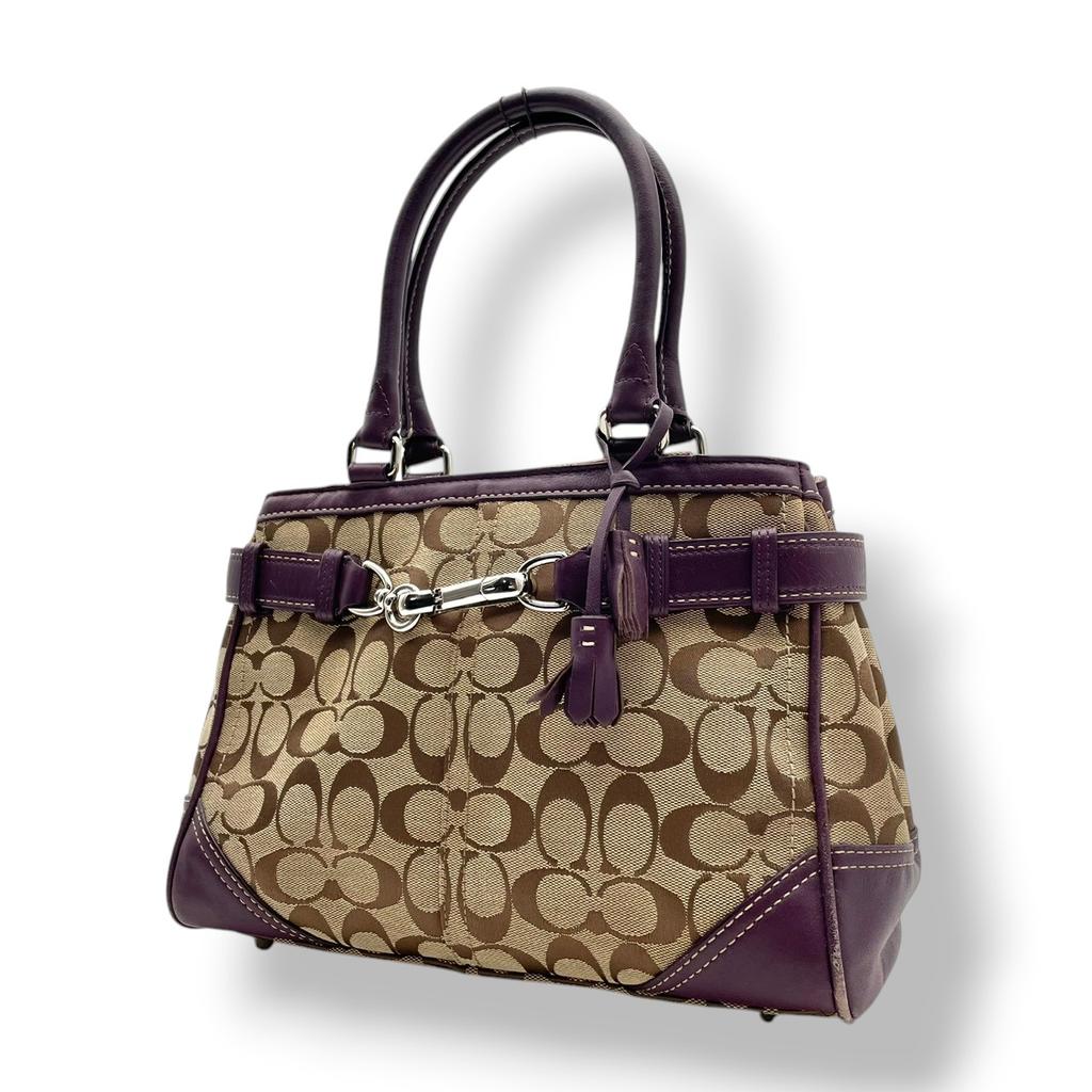 Used COACH Handbag Hamptons Signature CarryallHandbag beige/purple canvas/leather Women