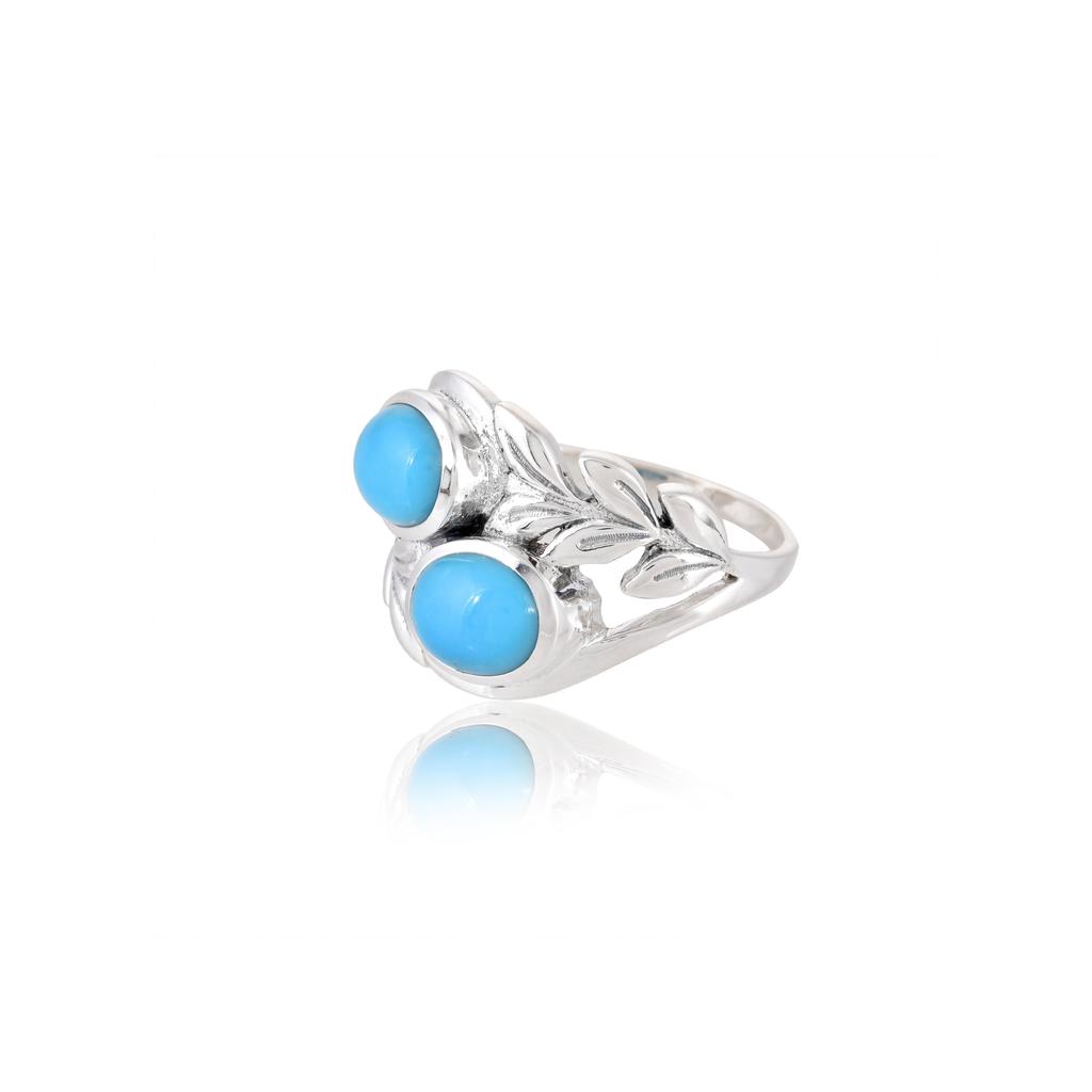Sterling Silver Turquoise Leaf Ring – Natural Gemstone, Handmade Boho Jewelry for Women, Ring Christmas gift for Her