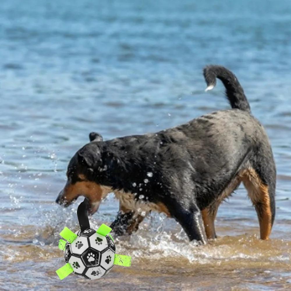 Interactive Dog Soccer Toy with A Grip Ring Durable Water Ball for Dogs Dog Chasing and Playing Toy Without Battery