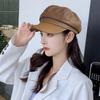 Damen Baskenmütze im koreanischen Stil aus PU-Leder: Achteckige Kappe für einen schlankeren Look, trendige Entenschnabel-Malermütze für den Frühling