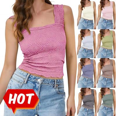 2024 Summer Casual High Elastic Slim Fit Jacquard Machine Woven Square Neck Sleeveless Vest Women's Top