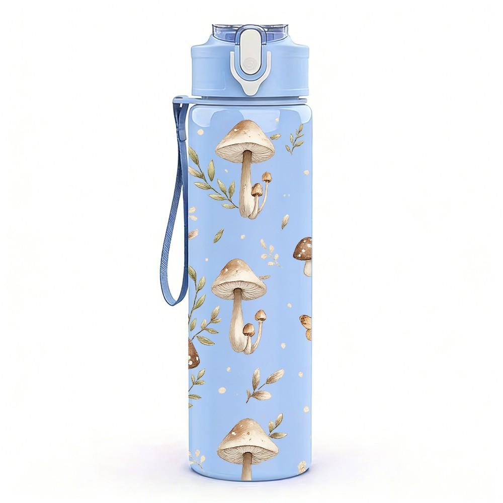 1 Stück Waldpilz Botanischer Neutraler Druck 750ml Farbe Kunststoff Sport-Wasserflasche Auslaufsicher Klappdeckel mit Strohhalm Geeignet für Sport Büro Heimgebrauch