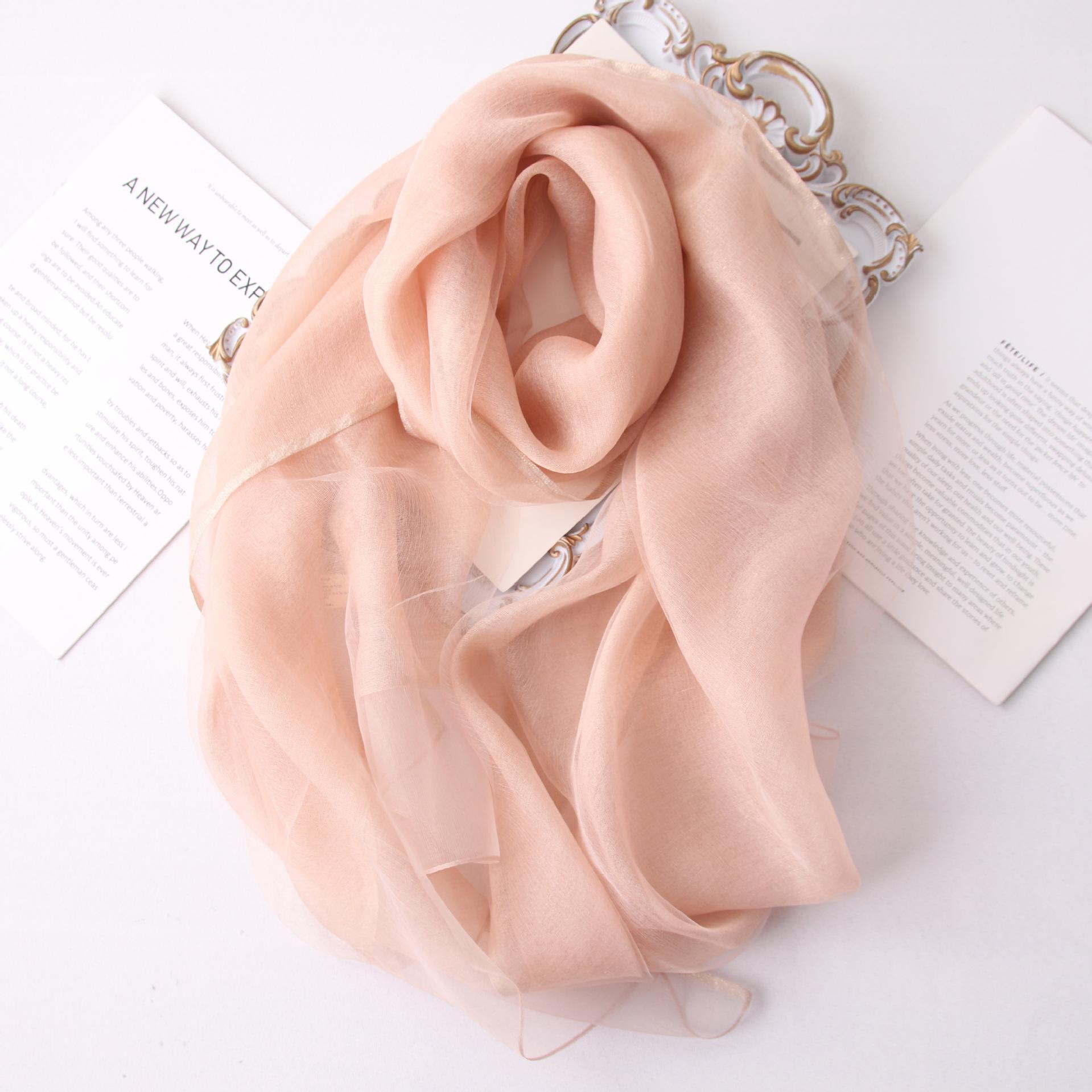 

Нова Двошарова Захист від Сонця Елегантна Висококласна Модна Шаль Шовкова Суміш Золотиста Облямівка Хустка Довгий Шовковий Шарф для Жінок 200cm