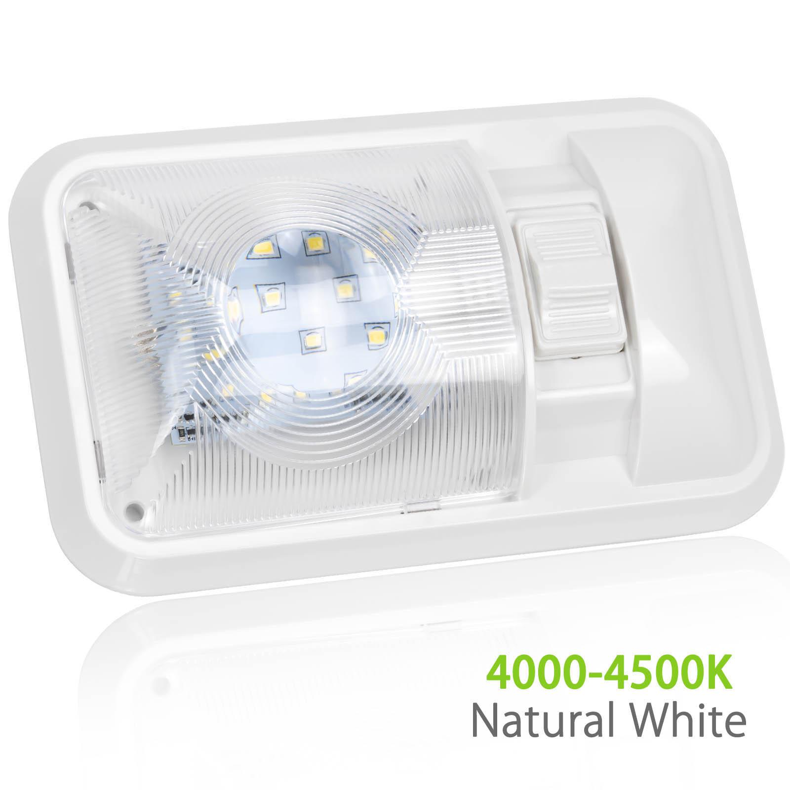 

12 В светодиодный потолочный купольный светильник для автофургона, внутреннее освещение для прицепа-кемпера с переключателем, одинарный купол, 300LM, натуральный белый, 4000-4500K белый