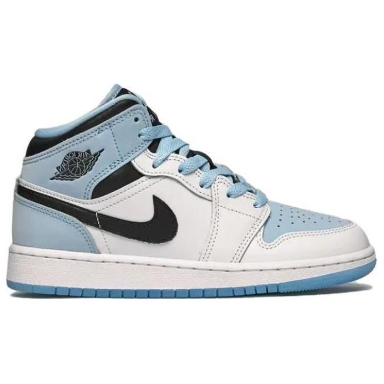 Air Jordan 1 Mid SE GS White Ice Blue Kids Sneakers Black DV1337-104