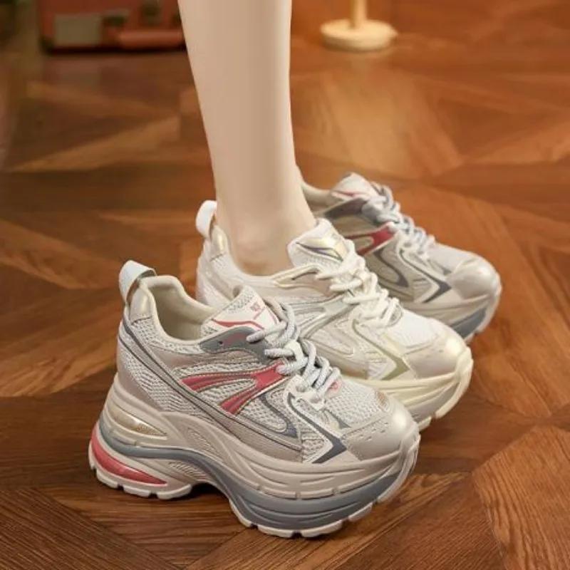 Fashion 10CM New Synthetic Microfiber Leather Chunky Sneaker Ankle Boots Women Comfy Speing Autumn Vulcanize Mixed Color Fashion Shoes