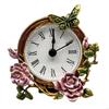 62KD Compact Vintage Desk Clock with Quiet Movement and Metal Florals Butterfly Pattern Decorative Mini Table Clock Gift