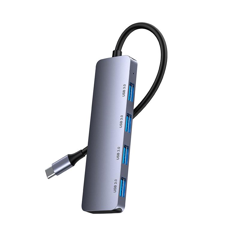 Aluminum Alloy 4 in 1 Type C USB Hub Adapter Usb 3.0*4 Port Usb Adapter серый