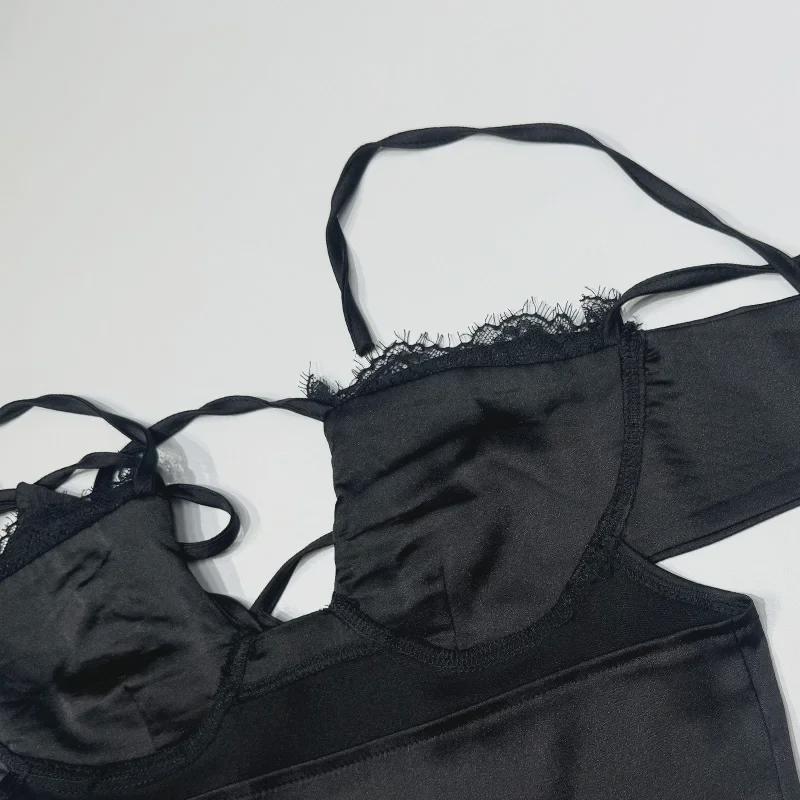 2023 Evropský a americký styl Sexy krajkové šaty bez zad se špagetovými ramínky a rozparkem