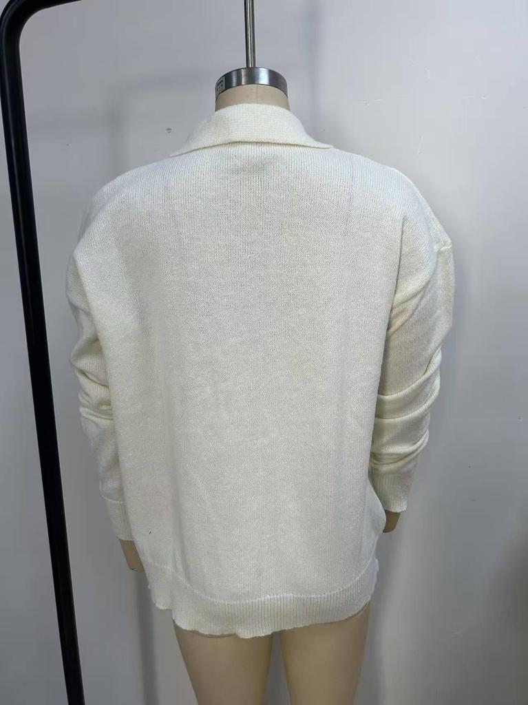2025 European & American Knitted Women's Cardigan Sweater Coat - Solid Color, Autumn/Winter Casual Fashion