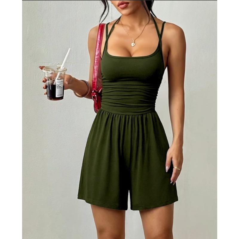 Strapless Women's Casual Summer Wide-leg Loose Chest-baring Waist-closing One-piece Pants Shorts